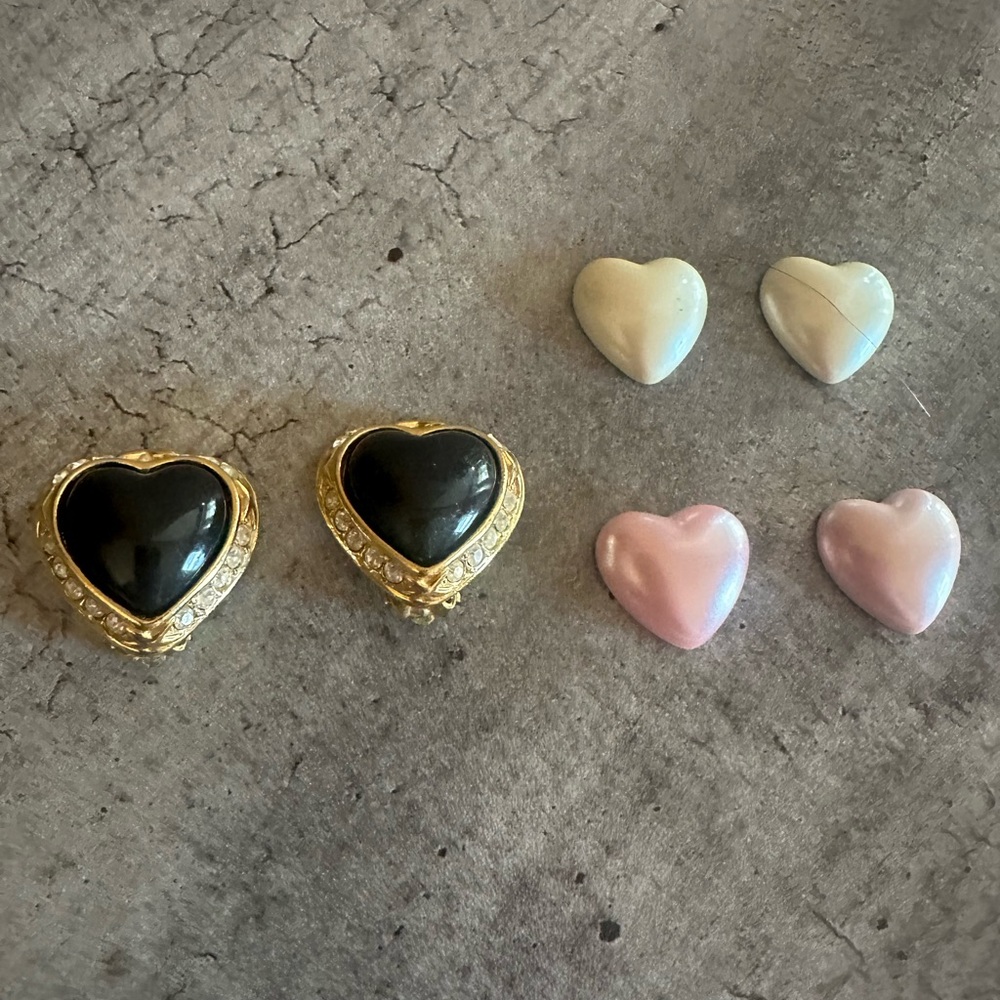Joan Rivers Heart Shaped Earrings Set in Black, White, and Pink